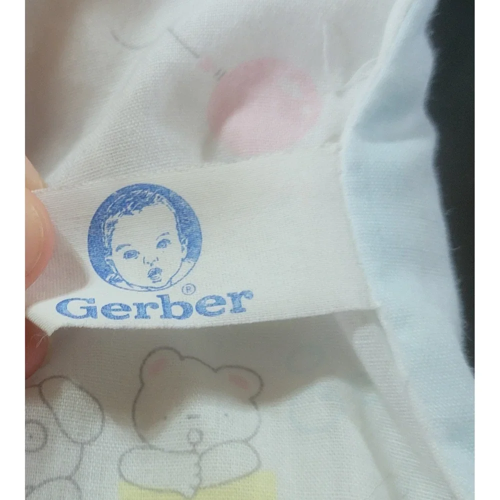 Vintage Gerber Baby Comforter Blanket Pastel Animals Train Blue White 41x33